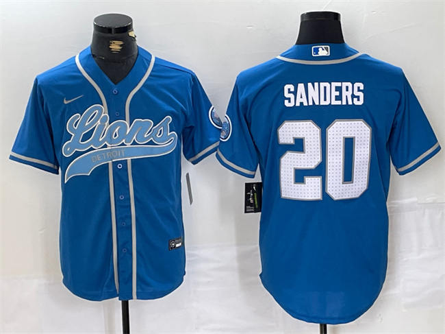 Men's Detroit Lions #20 Barry Sanders Blue Cool Base Stitched Baseball Jersey